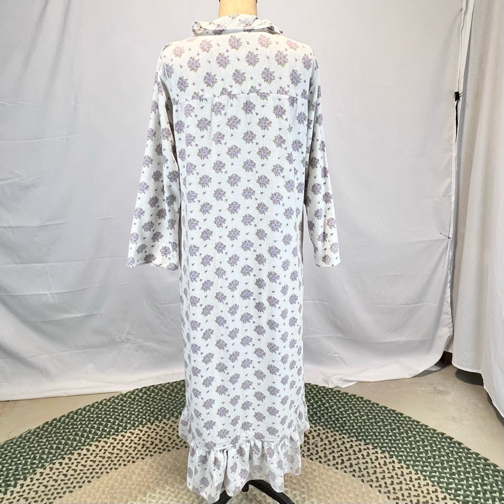 VINTAGE floral flannel brushed cotton floral nightgown‎ ruffle maxi long sleeve - Picture 9 of 16